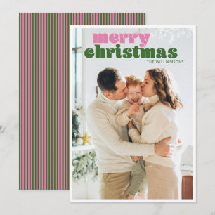 Cute Pink Green Custom Photo Overlay Christmas  Holiday Card