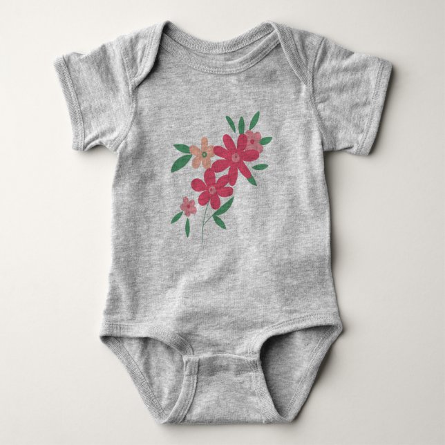 Cute Pink Green Dainty Flowers Baby Bodysuit (Front)