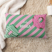 Cute Pink & Green Donut Baby Throw Pillow