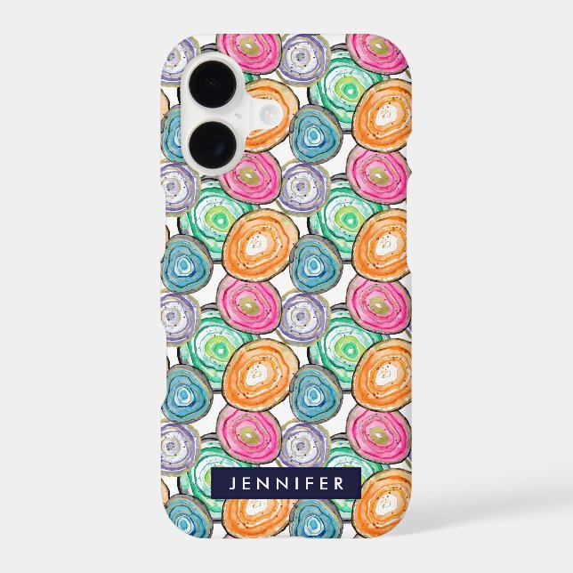 Cute pink green orange geode pattern personalised (Back)