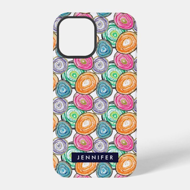 Cute pink green orange geode pattern personalised iPhone case (Back)