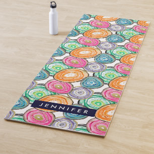 Cute pink green orange geode pattern personalised yoga mat