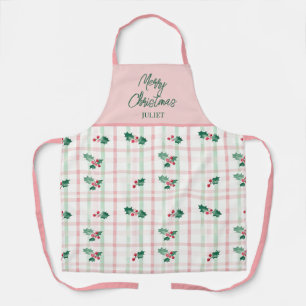 Cute Pink Green Retro Christmas Apron