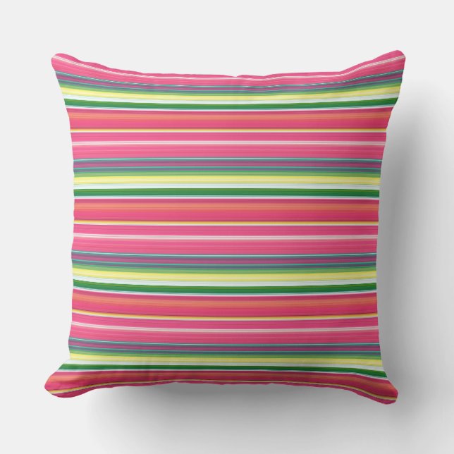 Cute pink green stripes cushion (Front)