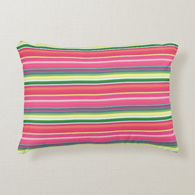 Cute pink green stripes decorative cushion (Front)