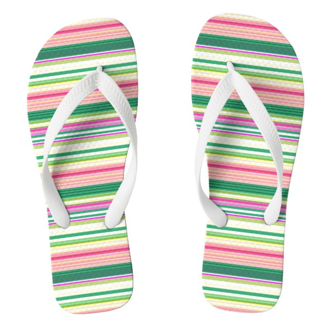 Cute pink green stripes jandals (Footbed)