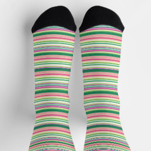 Cute pink green stripes socks
