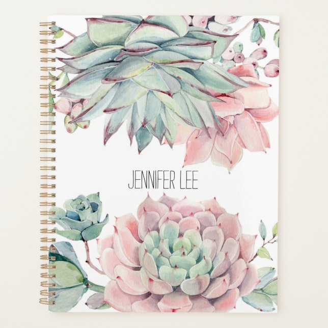 Cute pink green succulent  planner (Front)
