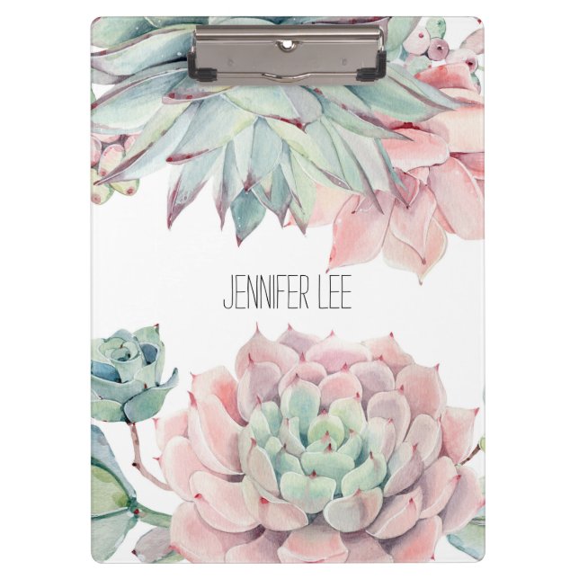 Cute pink green succulents and your name on  clipboard (Front)