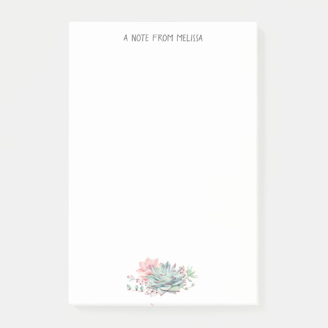 Cute Pink Green Succulents Personalised No Post-it Notes (Front)
