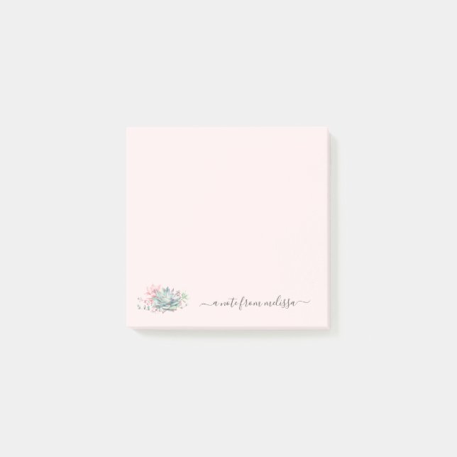 Cute Pink Green Succulents Personalised Post-it No Post-it Notes (Front)