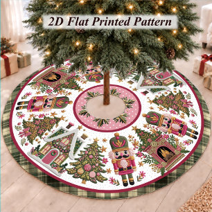 Cute Pink Green Whimsical Nutcracker Holiday Brushed Polyester Tree Skirt