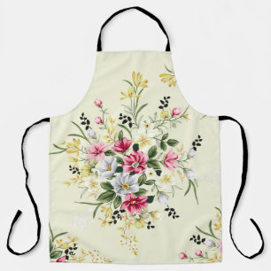 cute pink grey and yellow flowers with green leave apron