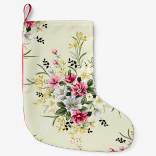 cute pink grey and yellow flowers with green leave small christmas stocking