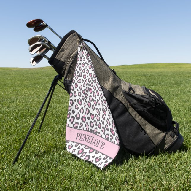 Cute Pink Grey Animal Leopard Print Golf Towel (Green)