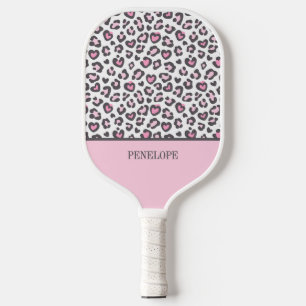 Cute Pink Grey Animal Leopard Print Pickleball Paddle