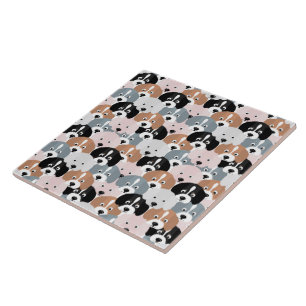 Cute Pink Grey Black Brown Puppy Dogs Illustration Tile