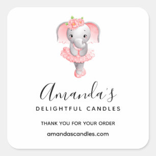 Cute Pink & Grey Elephant Ballerina Business Square Sticker