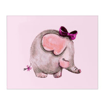 Cute Pink & Grey Elephant Print Acrylic Wall Art