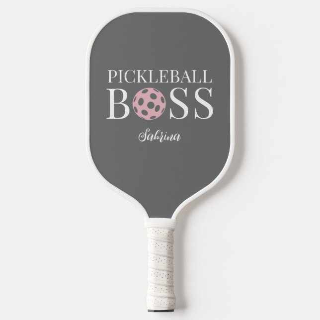 Cute Pink Grey Pickleball Boss  Pickleball Paddle (Front)