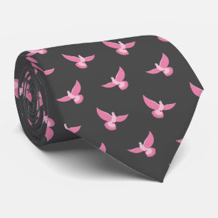 Cute Pink Grey Pigeon Seamless Pattern Tie
