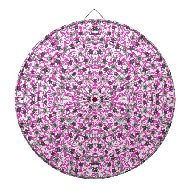 Cute pink grey white abstract flowers dartboard (Front)
