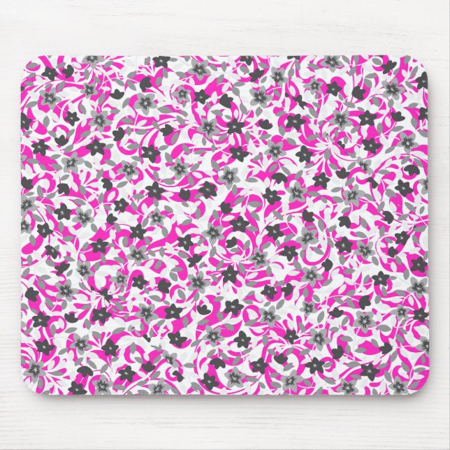 Cute pink grey white abstract flowers mouse pad (Front)