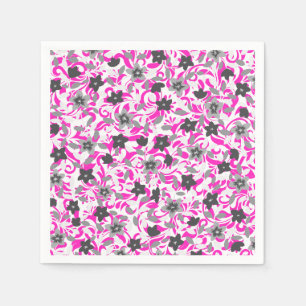 Cute pink grey white abstract flowers napkin