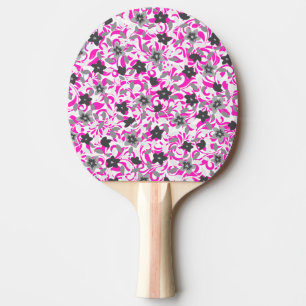 Cute pink grey white abstract flowers ping pong paddle