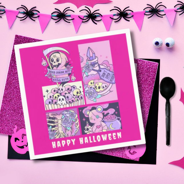 Cute Pink Grim Reaper Halloween Napkin (Creator Uploaded)