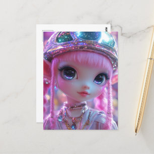 Cute Pink Hair Big Eyes Gal Postcard