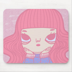 Cute Pink Hair Girl Illustration Character Mouse Pad