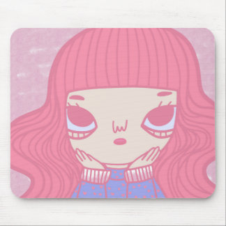 Cute Pink Hair Girl Illustration Character Mouse Pad