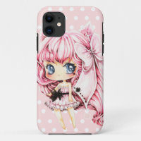 Cute pink-haired anime chibi girl