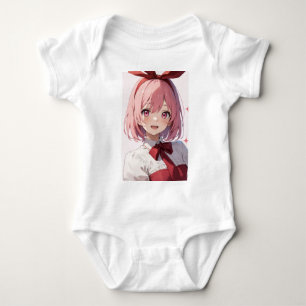 Cute Pink-Haired Anime Girl Illustration Baby Bodysuit