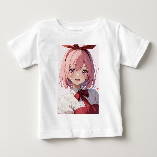 Cute Pink-Haired Anime Girl Illustration Baby T-Shirt (Front)