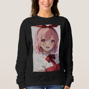 Cute Pink-Haired Anime Girl Illustration Sweatshirt