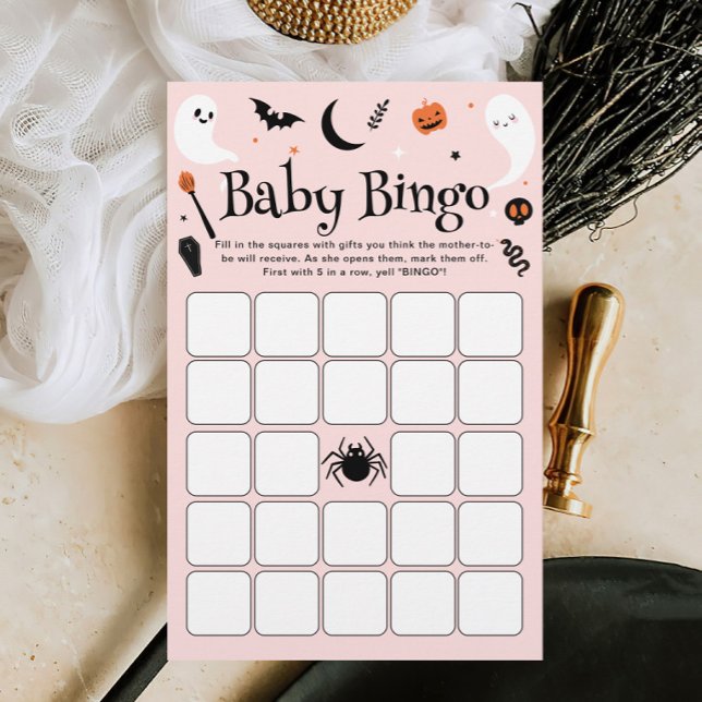 Cute Pink Halloween Baby Shower Baby Bingo Game (Creator Uploaded)