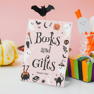 Cute Pink Halloween Baby Shower Books and Gifts  Pedestal Sign
