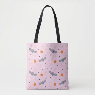 Cute Pink Halloween Bat Pattern Tote Bag