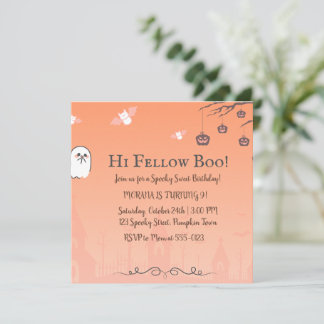 Cute Pink Halloween Birthday Party Invitation | Pa