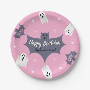 Cute Pink Halloween Birthday Party Paper Plate