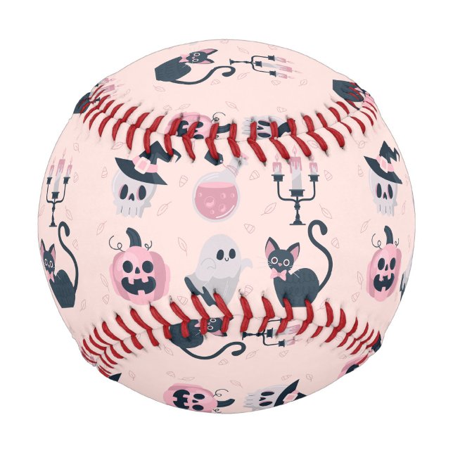 Cute Pink Halloween Cat & Ghost Baseball (Spooky, sweet, and ready to play!)