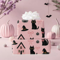 Cute Pink Halloween Cats & Witch Hats