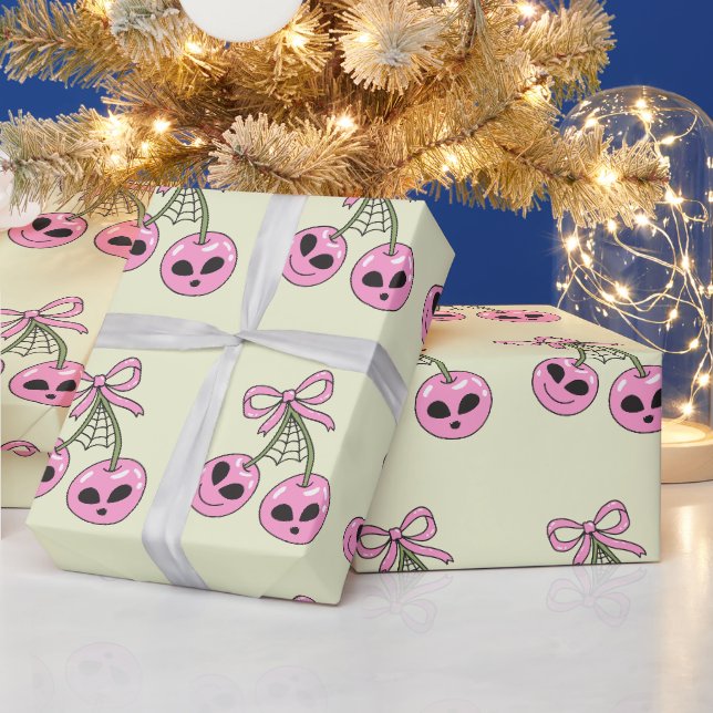  cute pink Halloween cherry illustration  Wrapping Paper (Holidays)
