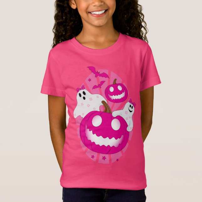 Cute Pink Halloween Ghost T-Shirt (Front)