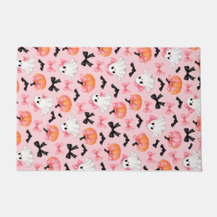 Cute Pink Halloween Ghosts & Pumpkins Coquette Doo Doormat