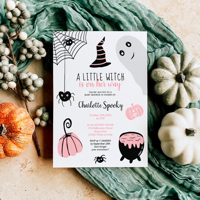 Cute pink Halloween illustrations girl baby shower Invitation (Cute pink Halloween illustrations girl baby shower Invitation)