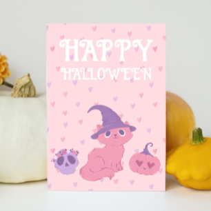 Cute Pink Halloween Party Holiday Card