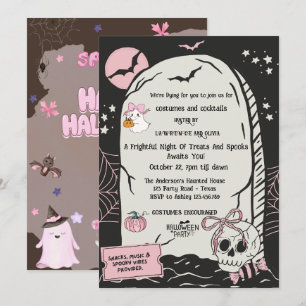 Cute Pink Halloween Party Invitation